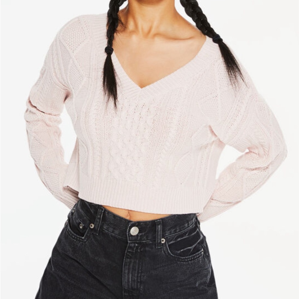 Aeropostale Cable-Knit Cropped V-Neck Sweater